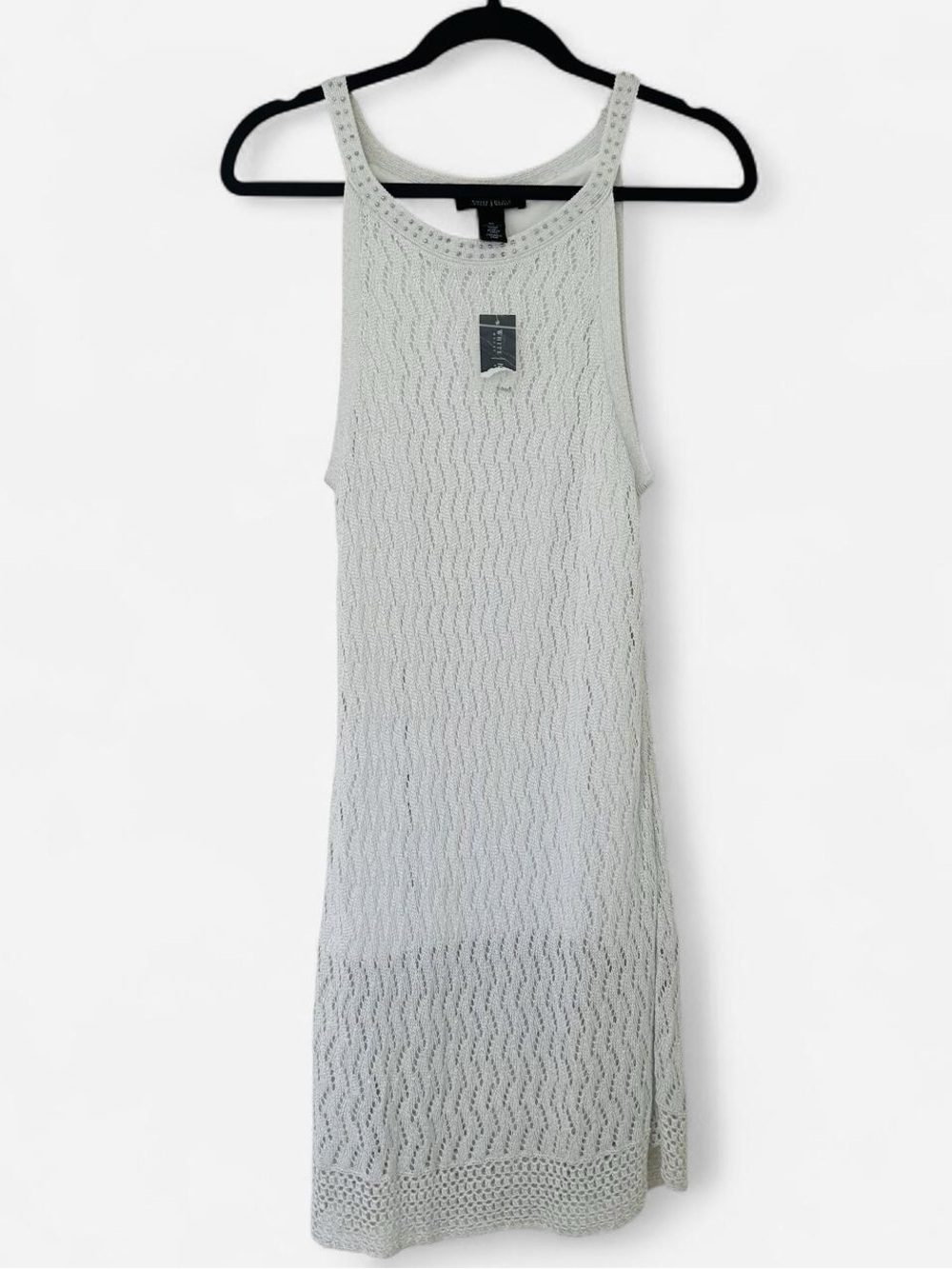 NWT White House Black Market Silver White Crochet Knit Dress XL